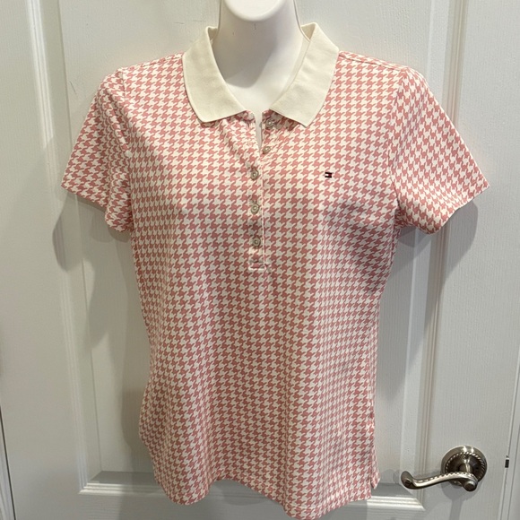 Tommy Hilfiger Tops - Tommy Hilfiger Pink & Cream Houndstooth Print Collared Top Size M